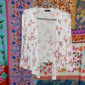 COTTON ON White Viscose Purple/Red/Orange Boho Floral Cardigan Size Small